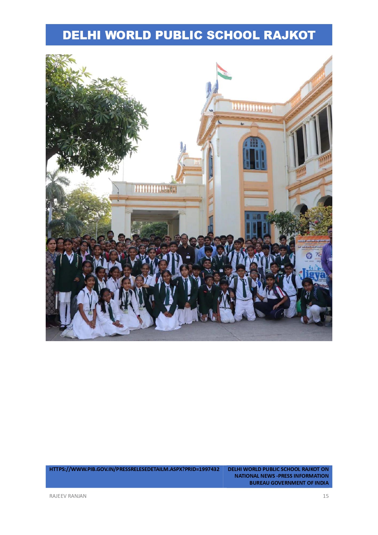 DELHI WORLD PUBLIC SCHOOL RAJKOT ON NATIONAL NEWS -PBI  GOVERNMENT OF INDIA