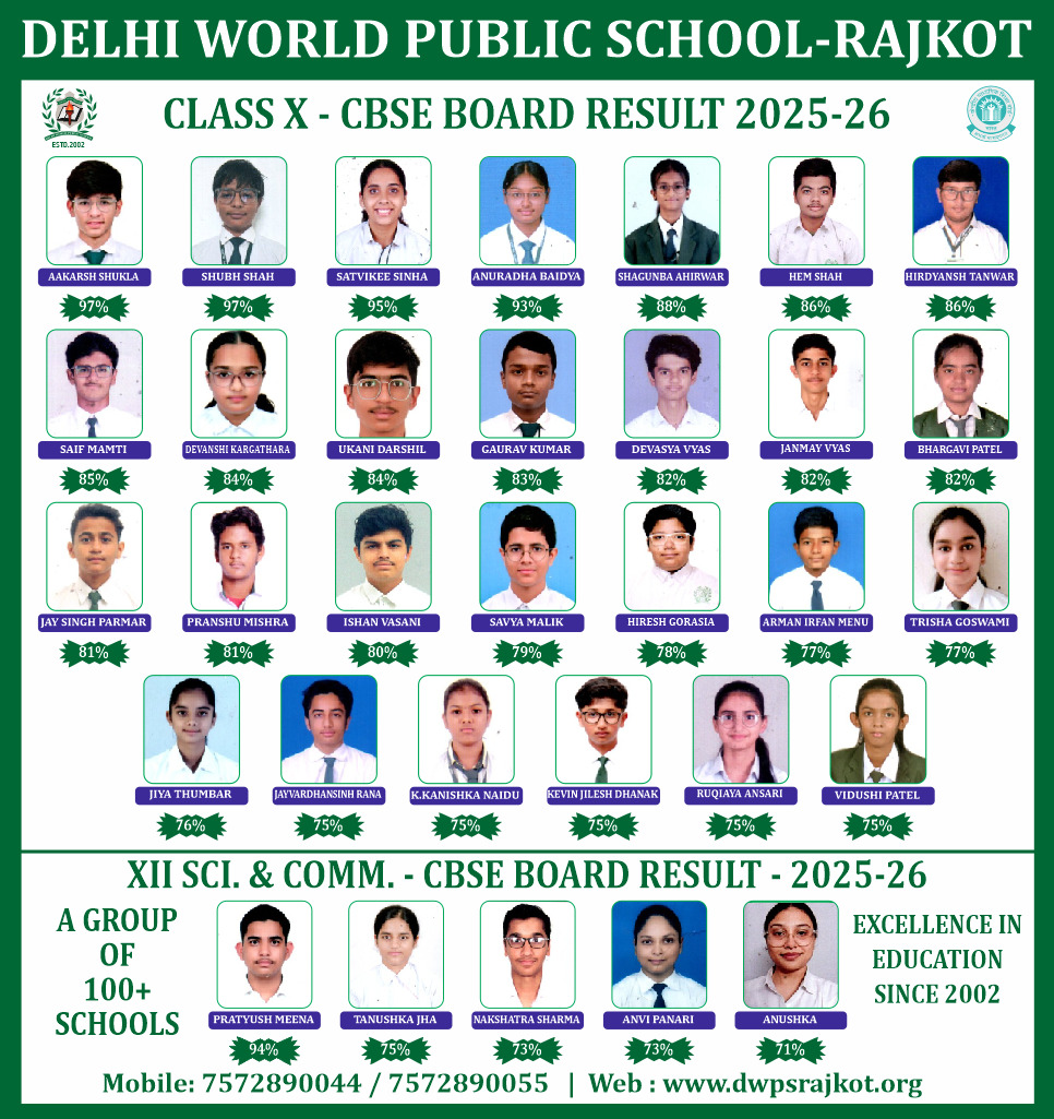 DWPS Rajkot Creates History with Outstanding CBSE Class 10th & 12th Board Results 2026